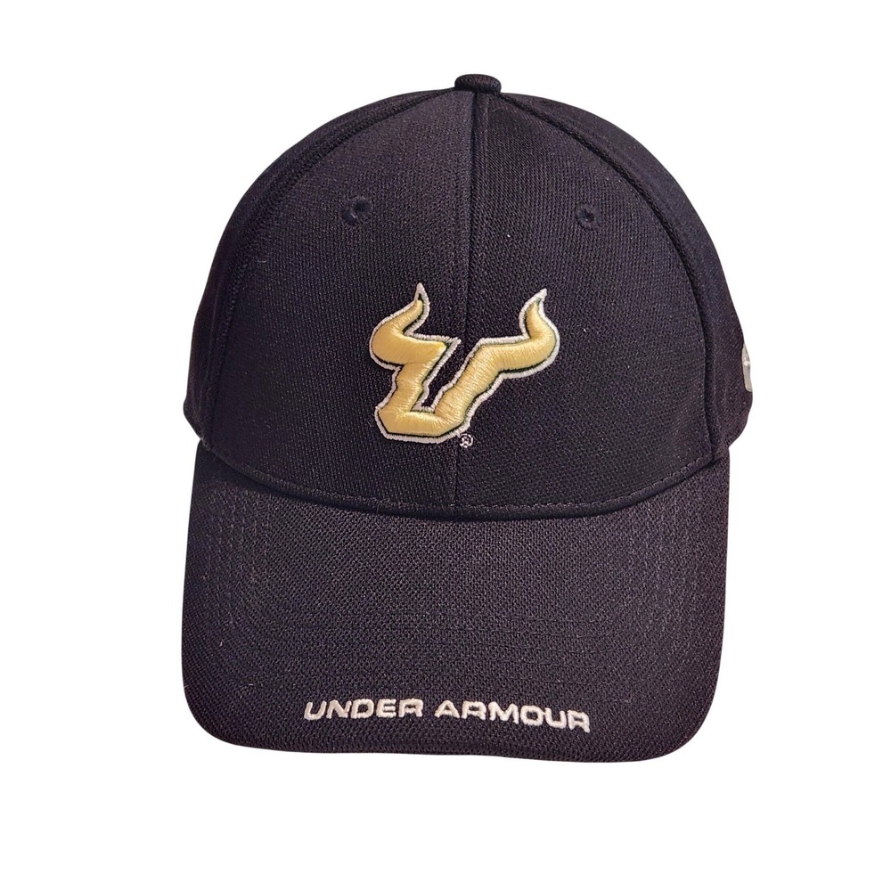 Under Armour USF Bulls Mens Black Gold Stretch Fit Baseball Hat‎ Cap RN 49314